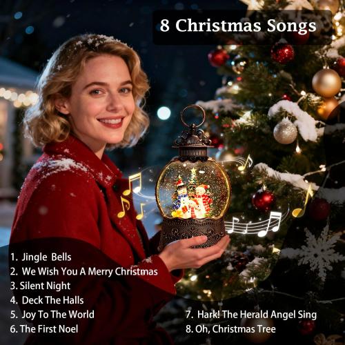 Christmas Snow Globe, Christmas Lantern Room Decor for Indoor Use, USB-Powered/Battery-Operated Glowing Water Lantern, Ideal for Holiday Decorations and Gift Giving