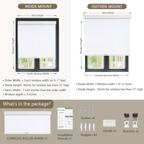 Cordless Blackout Roller Shades Blinds for Windows Free-Stop,Pull Down Room Darkening with Valance,Thermal Insulated Woven Fabric Window Door Blinds for Home,Office,White 49 W x 72 L