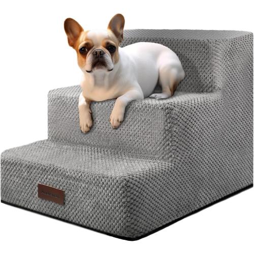 Dog Stairs for Small Dogs, 3-Step Non-Slip Pet Stairs for Couch Sofa and Chair, Dog Bed Stairs for Puppy, Older Cat,Grey,13.6 H