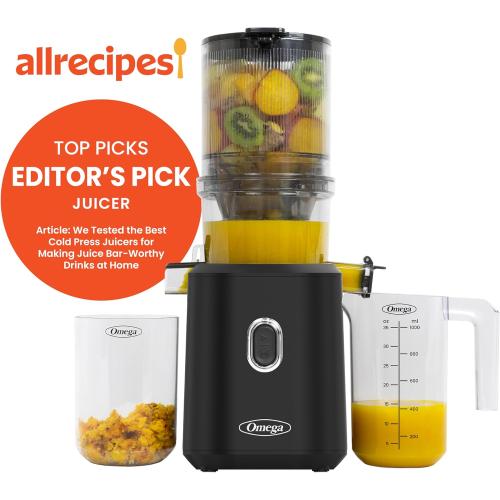 Omega Cold Press Juicer – Slow Masticating Hands Free Juicer Machine for Vegetables and Fruits with Wide Mouth Hopper for Whole Recipe Batch Juicing, Time Saving Series, Easy to Clean, 150-Watt Motor