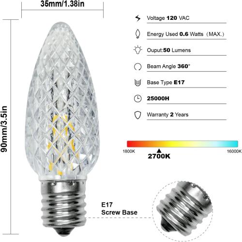 50 Pack C9 Led Replacement Christmas Light Bulb, 0.6W C9 Shatterproof Led Bulbs for Christmas String Light, E17 Intermediate Base, Commercial Grade Light Bulbs, Warm White 2700K