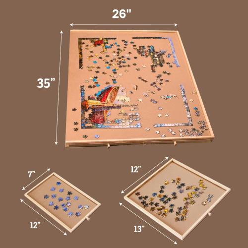Rotating Wooden Puzzle Board for with 6 Storage Drawers & Protective Cover – Jigsaw Puzzle Table - for Adults & Families Home Entertainment & Puzzle Building (1500 Piece Puzzle Board)