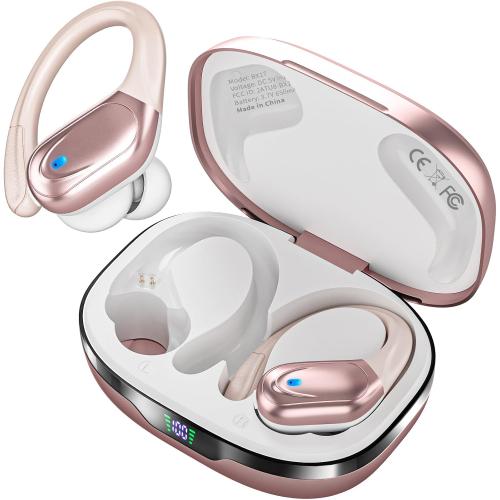 Pink Wireless Earbuds Bluetooth Headphones 80hrs Playback Ear Buds Power Display with Noise Canceling Mic Headsets for Sports/Workout/Running