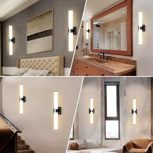 2 Packs Black Wall Sconces, L 23.6 Dimming Wall Light 12W LED Vanity Lighting Fixtures Hardwired Wall Light for Bathroom Dining Living Bedroom Hallway, 2700K Warm Light Horizontal / Vertical Mount