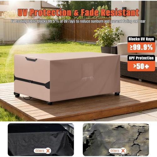 Rectangular Patio Table Cover, Waterproof, Khaki | Kovshuiwe Garden Furniture Covers for Shade and Rain Protection Fits Outdoor Dining Table and Chairs Furniture