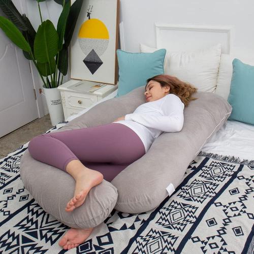 AMCATON 60 Inch Pregnancy Pillows for Sleeping, Extra Large U Shaped Body Pillow, Pregnancy Pillow, Maternity Pillow for Pregnant Women with Velour Cover (Grey)