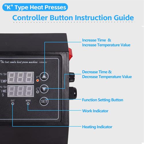 FelRelWel K Type Heat Press Control Box,Replacement Parts for 15x15 Heat Press,Temperature Time Dual Display,Heat Press Machine Control Box for T Shirts、Short、Mug、Cup,1400W,Pre-Purchase Consultation