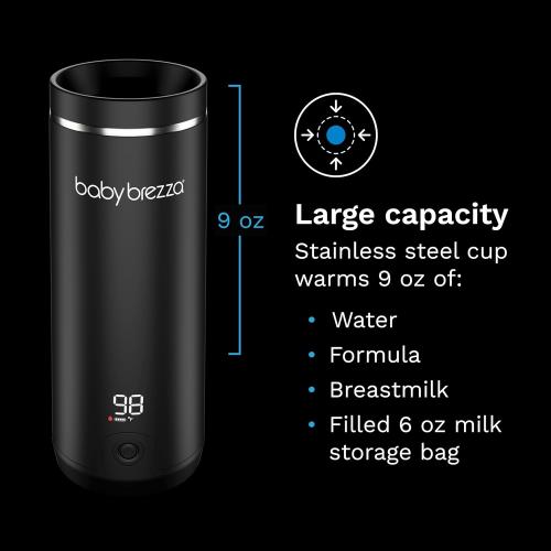 Baby Brezza Portable Warmer – used 67% Faster Baby Bottle Warming - Travel Breastmilk and Formula Warmer - Safe, Even Heating - Up to 9oz - No Adapters, Black