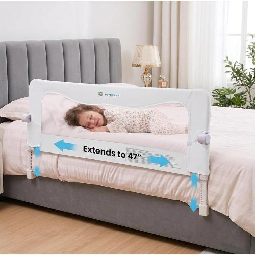MiniflexToddler Bed Rail Guard – Fits Twin, Full, Queen & King Beds – Universal Fit Bed Rail for Toddlers for Slatted Frames & Box Springs – 35.5/47L x 20.5-25.6H (White)
