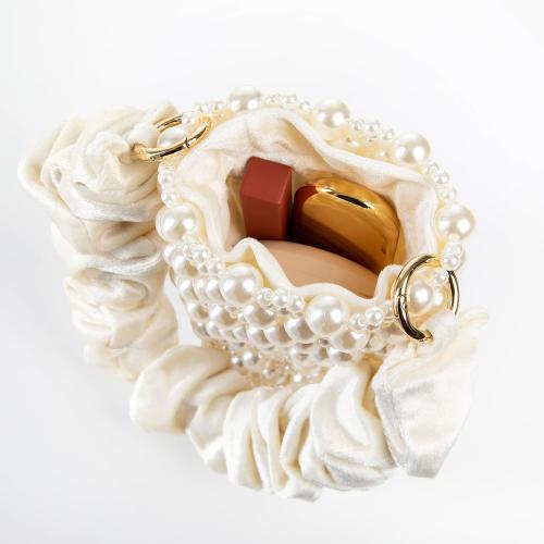 YUSHINY Women Faux Pearl Beaded Evening Pleuche Bucket Handle Bags with Velvet Lining for Wedding Party