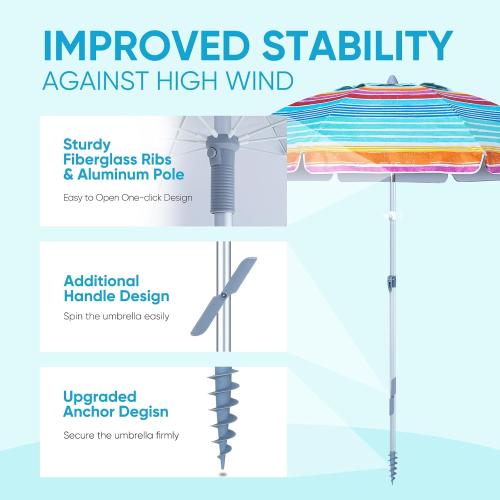 Tempera Heavy Duty High Wind Beach Umbrella with Sand Anchor & Carry Bag|Patio Outdoor Umbrella with Alumininm Frame, Sunshade Umbrella with Push Button Tilt, Ideal for Travel Garden Lawn Poolside Backyard, UPF 60