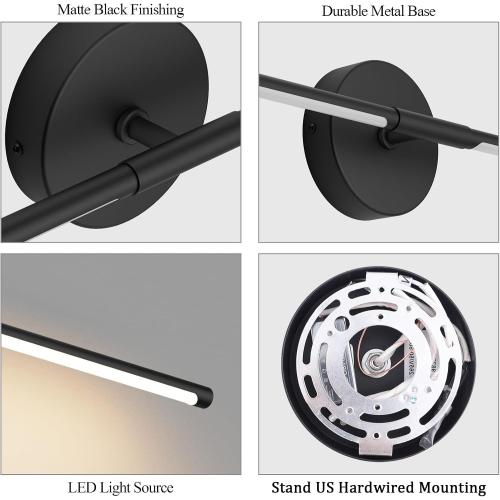 Modern Wall Sconces Set of Two 3000K 40In Hardwired Black Bathroom Sconce Vanity Light Bar 360° Rotate Warm Light for Bedroom Bathroom