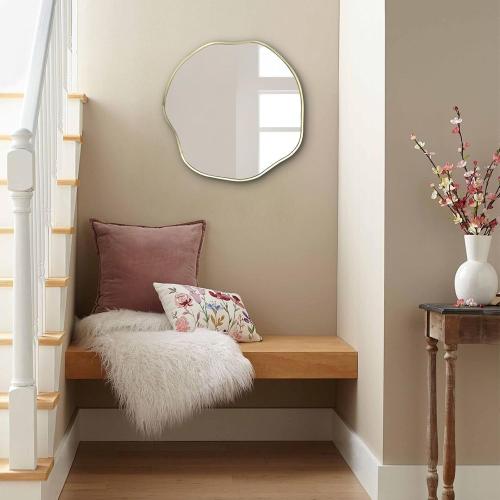 POZINO Irregular Shaped Mirror, 16 Asymmetrical Mirror, Gold Scalloped Rounded Mirrors, Modern Frameless Abstract Mirrors for Living Room Bedroom Bathroom Entryway Fireplace Hallway