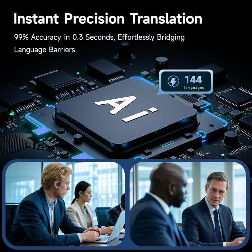 Black Real Time AI Language Translator Earbuds, 3 in 1 Wireless Earbuds with 144 Languages & Accents, 60Hr Battery & Charging Case, APP Enabled Translator Device for Travel, Business, iOS & Android (Black)