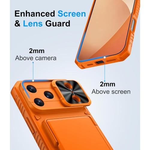 BXYJY for iPhone 17 Pro Max Phone Case Wallet, Card Holder (4-5 Cards), Slide Camera Cover, Military Grade Protection, Rugged Hard Women Girly Men Protective Case for iPhone17 Pro Max 6.9, Orange