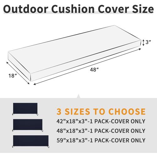 Easy-Going 48x18x3 inch Waterproof Outdoor Couch Bench Cushion Covers Only Replacement Non-Slip Patio Seat Cushion Slipcover with Zipper and Adjustable Straps Navy