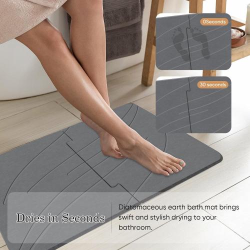 Jiloma 32 * 20 Stone Bath Mat Extra Large Diatomaceous Earth Non-Slip Shower Mat Quick Drying Diatomite Stone Mats for Bathroom Floor/Ktichen Counter Super Absorbent Natural Easy to Clean Grey