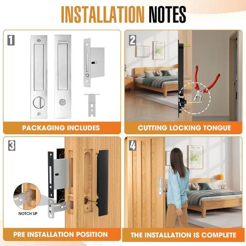 Pocket Door Locks,Pocket Door Privacy Lock,Pocket Door Handles with Lock,Pocket Door Hardware with Edge pulls for Sliding,Folding Doors(Silver,Privacy Type)