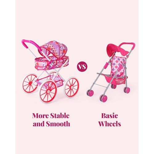 BABESIDE 10 Pcs Baby Doll Stroller Set with Feeding Doll Accessories, Baby Doll Stroller Toys for 12 Inch Dolls, Pretend Play Feeding Toy (Doll Not Included)