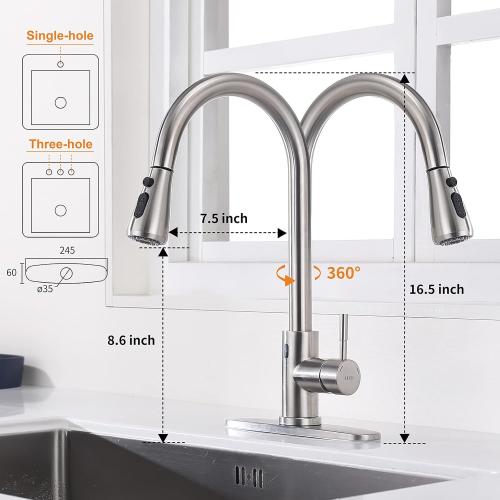 Touchless Faucet with Pull Down Sprayer & Soap Dispenser - Single High Arc Pull Out Faucet for Kitchen Sink, RV - Brush Nickel