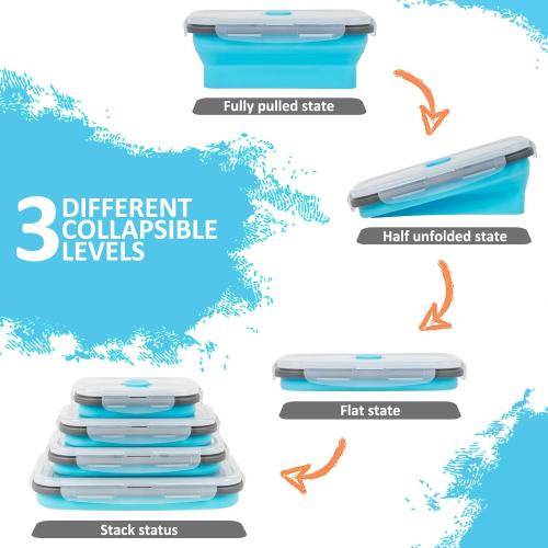 Collapsible Silicone Food Storage Containers Set with Lid & Air Vent, Foldable Lunch Containers, 10 Pack (6 Rectangular   4Round Bowls), BPA-Free, Space-Saving