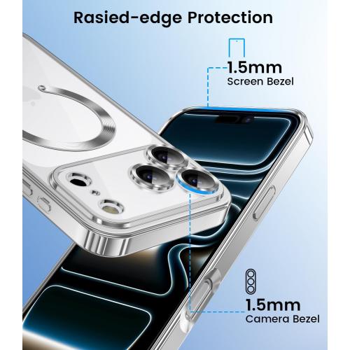 Slim Thin for iPhone 17 Pro Max Case Clear, Compatible with MagSafe, Built-in Camera Lens Protector, Non Yellowing Shockproof Protective Phone Case, Soft Electroplated Magnetic Cover, Sliver