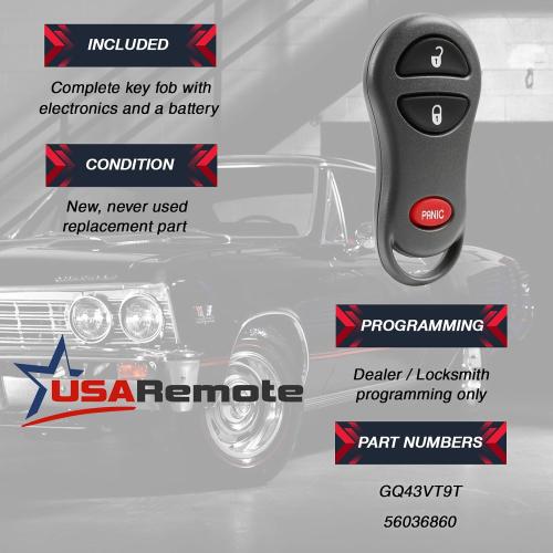 Car Key Fob Keyless Entry Remote fits Jeep Cherokee/Jeep Grand Cherokee 1999 2000 2001 2002 2003 2004 (GQ43VT9T, 56036860)