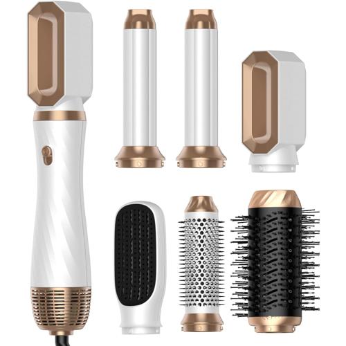 Color White and Brown 6 in One Hair Dryer Brush, Upgrade Blow Dryer Brush Hot Air Brush, Curly Twist Curling Iron Brush Air Curler Air Styler Wrap, Negative Ion Brush Blow Dryer Hot Brush Styler, Travel Hair Styling Tool