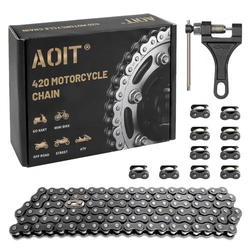 420 Motorcycle Chain 132 Links - 420 Chain for 50 70 90 110 125cc 212cc TaoTao Coolster Apollo Baja Kazuma Chinese ATV, 420 Chain for Mini Bike Go Kart, Free Chain Breaker Included