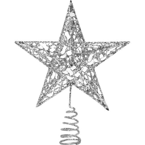 URATOT Glittered Christmas Tree Topper Metal Christmas Treetop Hallow Wire Star Topper for Christmas Home Decoration (6 inches, Silver)