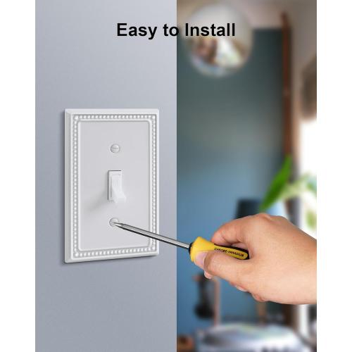4-Pack Single Toggle Light Switch Cover Plate, Pearls Decorative Switch Plate Covers, Pure White 1 Gang Metal Wall Plate, Corrosion Resistant