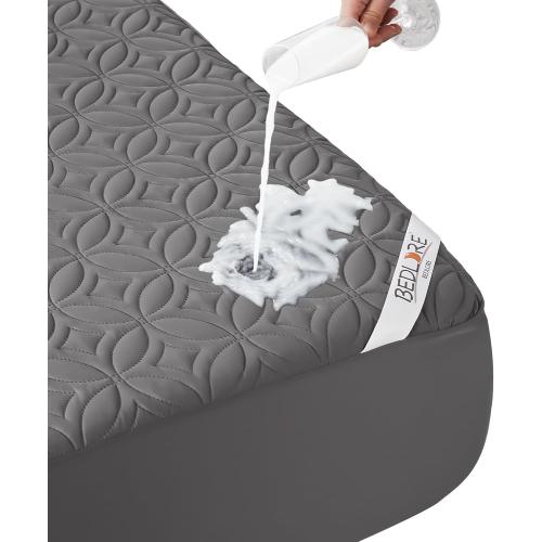 BEDLORE Waterproof Mattress Protector, Queen Size Mattress Pad Noiseless with Deep Pocket 6-18 Depth, Soft Breathable Dirt-Proof Bed Mattress Cover Washable for Home, Bedroom, Hotel (Gray)