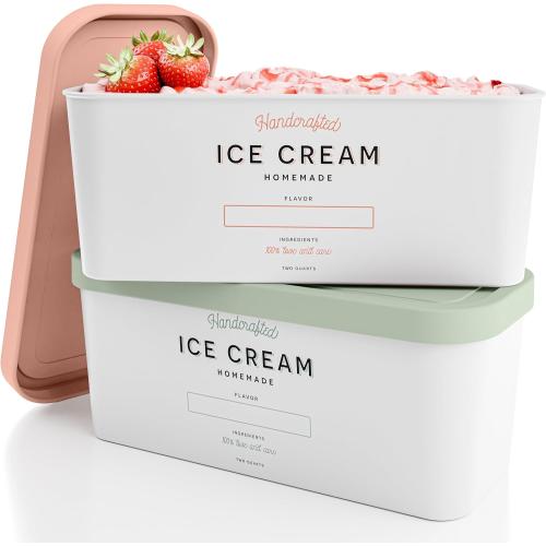 ZICOTO Set of 2 Reusable Ice Cream Tub Containers 2 Quart Each with Lids