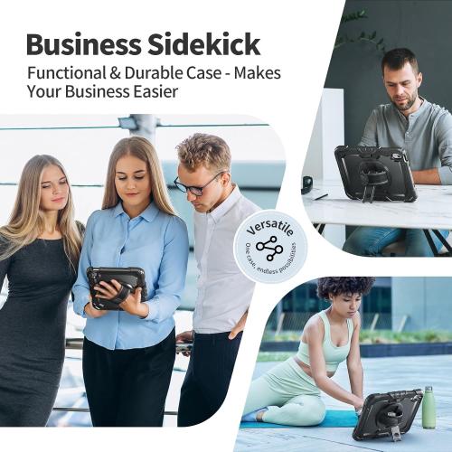 Ambison Case for iPad (A16) 11th/10th Generation 11''/10.9'' 2025/2022, [Kid Proof] Full Body Protective Case with 9H Tempered Glass Screen Protector, 360° Rotatable Kickstand & Hand Strap (Black)