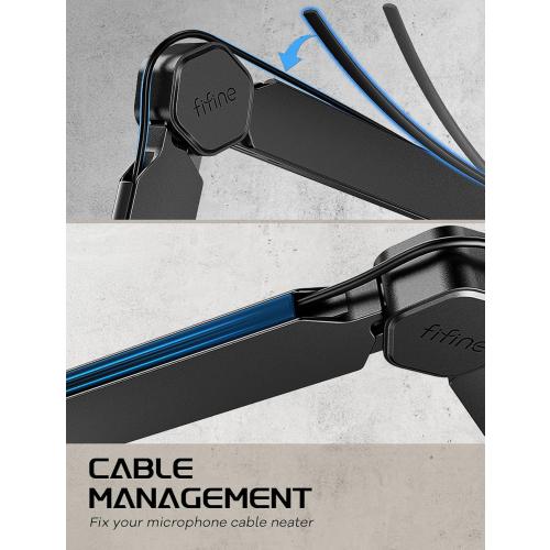 Size 3/8 to 5/8 FIFINE Mic Arm Stand, Microphone Boom Arm with Desk Clamp, Cable Channels, 3/8 to 5/8 Threads, Heavy Metal Microphone Stand for Podcast, Vocal Recording, Gaming-BM66 Black