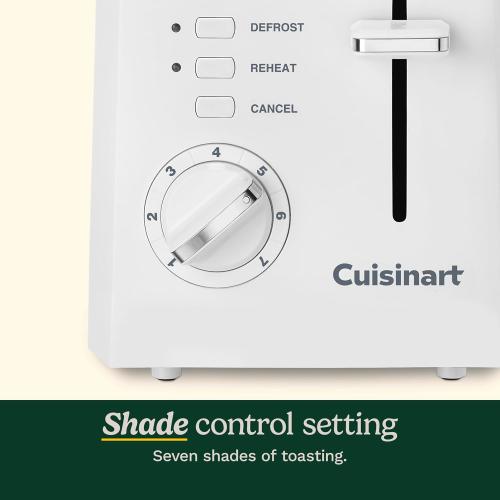 Cuisinart CPT-122 2-Slice Compact Plastic Toaster, Slots for Bagels & Bread, 7 Shade Settings, Cancel/Defrost/Reheat Functions, Removable Crumb Tray, Small Kitchen Appliance for Home & Office, White