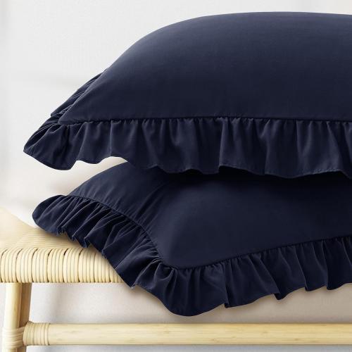 KKJIAF Ruffle Pillow Cases Queen Size Set of 2, Ruffled Pillow Covers with Envelope Closure, Wrinkle Resistant Ruffled Pillow Shams 20 x 30, Navy Blue