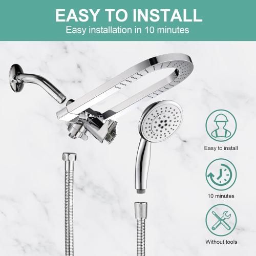 Silver Cobbe Premium 3-Way Rain Shower Head Combo, Dual Shower Head with Handheld, 5-mode High Pressure Rainfall Showerhead with Stainless Steel Hose & Sealant Tape - U.S. Invention Patents - Chrome