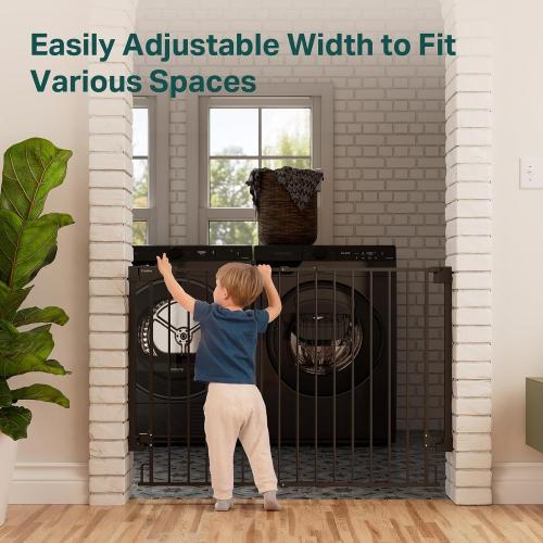 Cumbor 34 Extra Tall No Bottom Bar Baby Gate for Stairs, Hardware Mounted Dog Gate Indoor for Larger Pets, Expandable 31.6-48 Safety Gate for Doorways, Wide Walk Thru Door for Easy Access (Black)