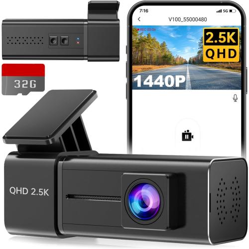 Dash Cam 2.5K 1440P Front Dashcam for Cars, E-YEEGER Mini WiFi Hidden Dashcams with App, Night Vision Car Camera, 24H Parking Mode, G-Sensor, Loop Recording, Free 32G Card, Support 256GB Max, Black