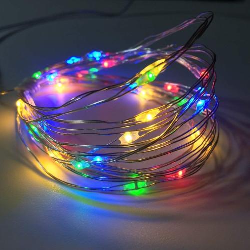 Set of 2 Battery Operated Mini Led Fairy Lights Dewdrop Lights with Timer 6 Hours on/18 Hours Off for Christmas Party Decorations,30 LEDs,10 Ft Silver Wire (Multi-Color)