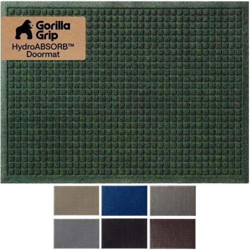 GORILLA GRIP® Ultra Absorbent Front Door Mat Outside Entrance, Traps Dirt and Moisture, HydroABSORB Indoor Outdoor Doormat Holds Up to 1.7 Cups Water, Stain and Fade Resistant Welcome Mat, 29x17 Green