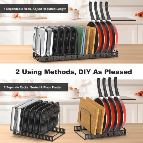 Housolution Cutting Board Organizer Rack, Expandable Baking Tray and Cookie Sheet Organizer with 14 Adjustable Dividers, Bakeware Muffin Tin Cupcake Pan Storage Organizer for Cabinet, Black