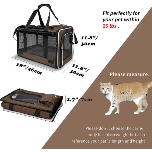 GAPZER Pet Carrier for Large Cat Soft-Sided Animal Traveling Bag for Medium Cat up to 20lbs / Washable Small Dog Puppy 10 lbs Crate Case with Privacy Curtains for Home Outdoor Travel Mocha Brown
