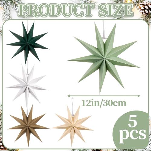 SUNBEAUTY Sage Green 9-Pointed 12 Inch Paper Star Lanterns Christmas Hanging Lamp Paper Decorations Shade Wedding Birthday Christmas Home Party Decorations