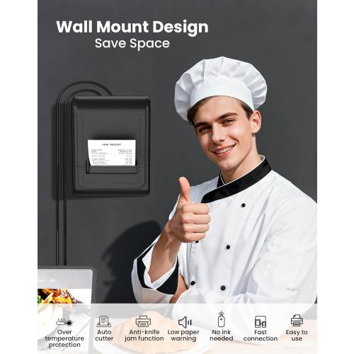 vretti Thermal Receipt Printer, 3'1/8 80mm Direct Thermal Printer with USB Serial LAN Port - Kitchen POS Printer ESC/POS Command Support Cash Drawer