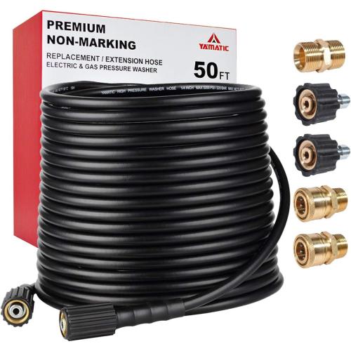 YAMATIC Pressure Washer Hose 50FT 1/4 M22 Kink Resistant Power Washer Hose Replacement for Ryobi, Troy Bilt, Greenworks, CRAFTSMAN Most Brand Power Washer with 3/8 Quick Connect Adapter, 3200 PSI