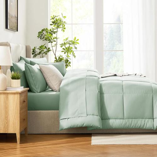 CozyLux King Size Comforter Set Sage Green, Green Comforter King Size, All Season Bedding Sets with Stitch Quilted Comforter