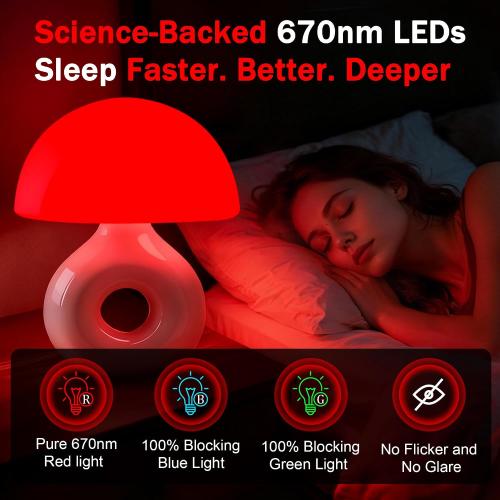 Mushroom Lamp, 670nm Red Light & 10000 Lux Therapy Lamp | Remote & Memory, 4 Color, 5 Brightness & Timers, Bedside Nightstand Sunlight Lamp for Bedroom Home Office Christmas Gift