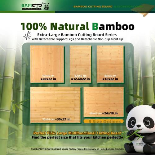 30 x 21 in Extra Large Bamboo Cutting Board, Stovetop Cover, Sink Cover, Noodle Board with Detachable Legs & Detachable Non-Slip Front Lip for Kitchen Countertop
